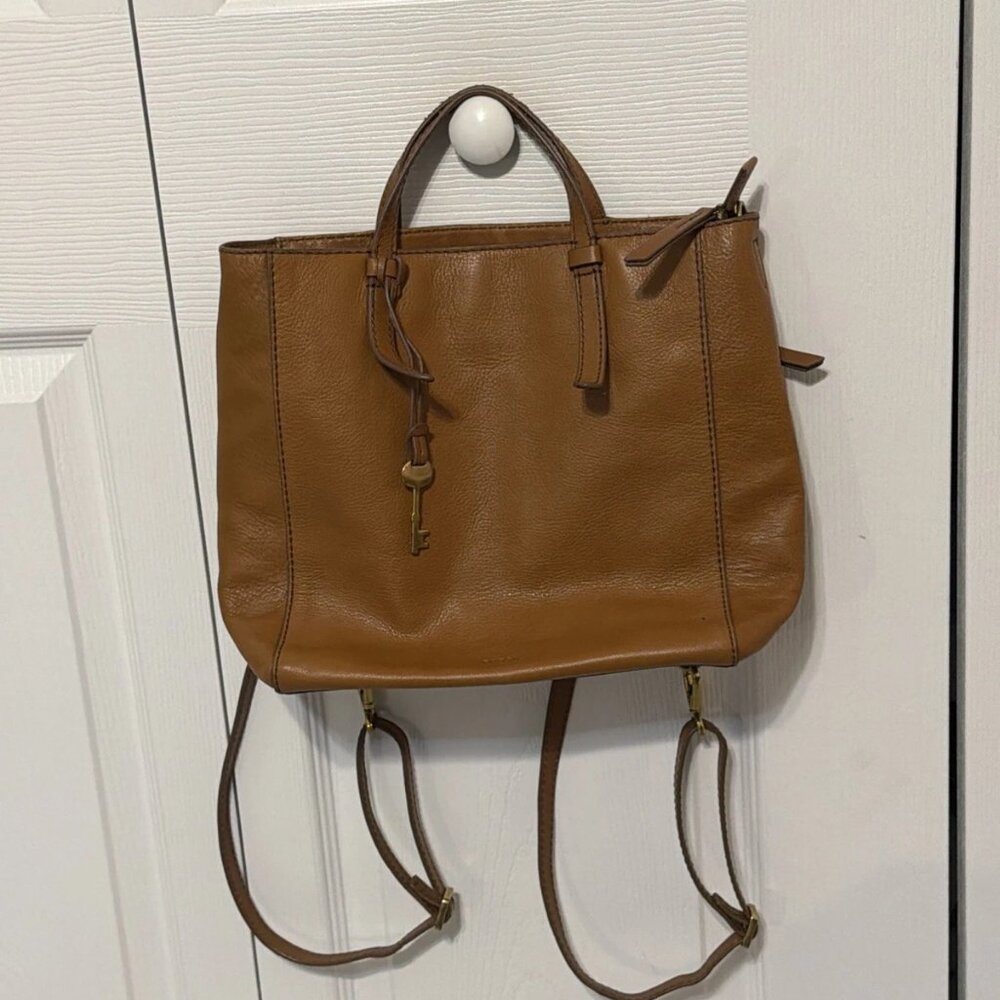 Fossil Camilla Brown Leather Convertible Adjustable Crossbody Purse Bag Backpack - Picture 4 of 11
